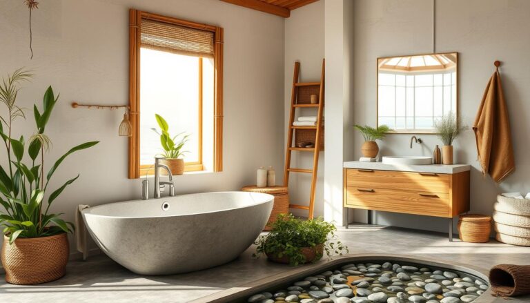 Natural materials to use for a calming bathroom design